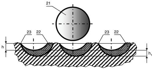 Схема варианта положения режущей пластины с дополнительным ориентированием относительно проекции на поверхность забоя линии, проходящей через центр на плоскости пластины и ось долота, поворотом ее центрального диаметра под острым углом против часовой стрелки